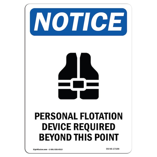 OSHA Sign, Personal Flotation With Symbol, 5in X 3.5in Decal, 10PK, 3.5" W, 5" H, Portrait, PK10